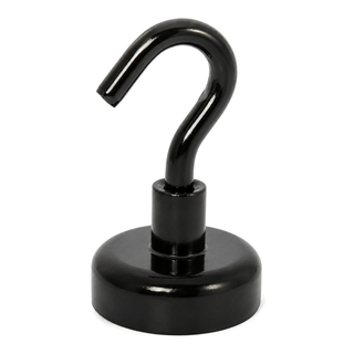 Black Hook Magnet | Neodymium Pot Magnet with Threaded Hook - 20mm (D) x 37mm (H)