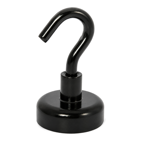 Black Hook Magnet | Neodymium Pot Magnet with Threaded Hook - 20mm (D) x 37mm (H)