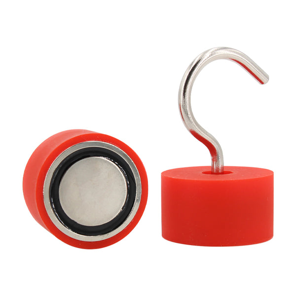 Neodymium Hook Magnet - 45mm diameter | Red Silica Gel Coated Base