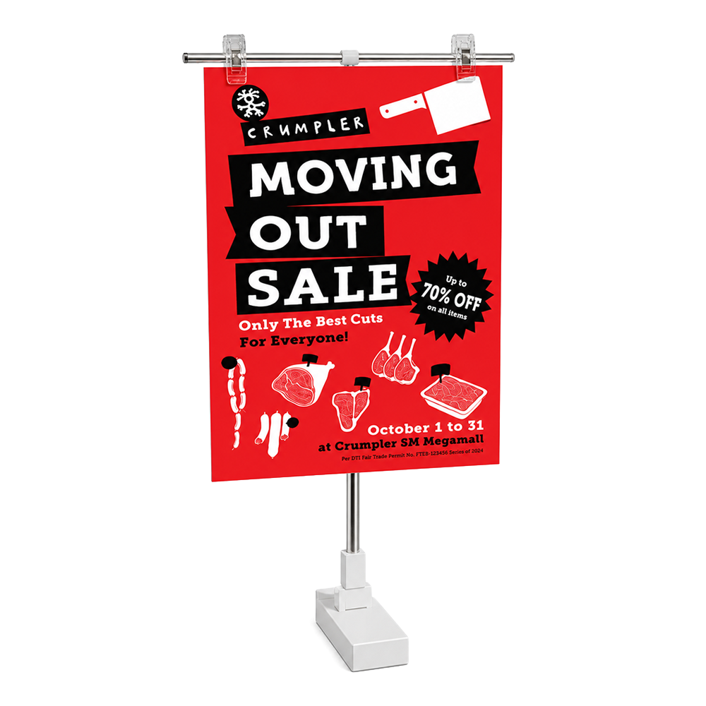 POS Telescopic T-Bar Sign Holder with Magnetic Base Stand + 2 Clips