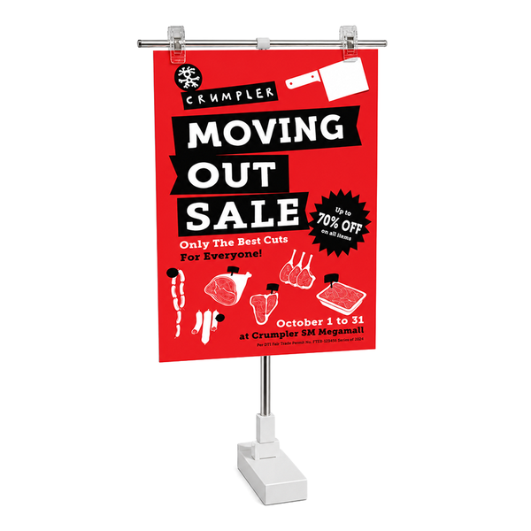 POS Telescopic T-Bar Sign Holder with Magnetic Base Stand + 2 Clips