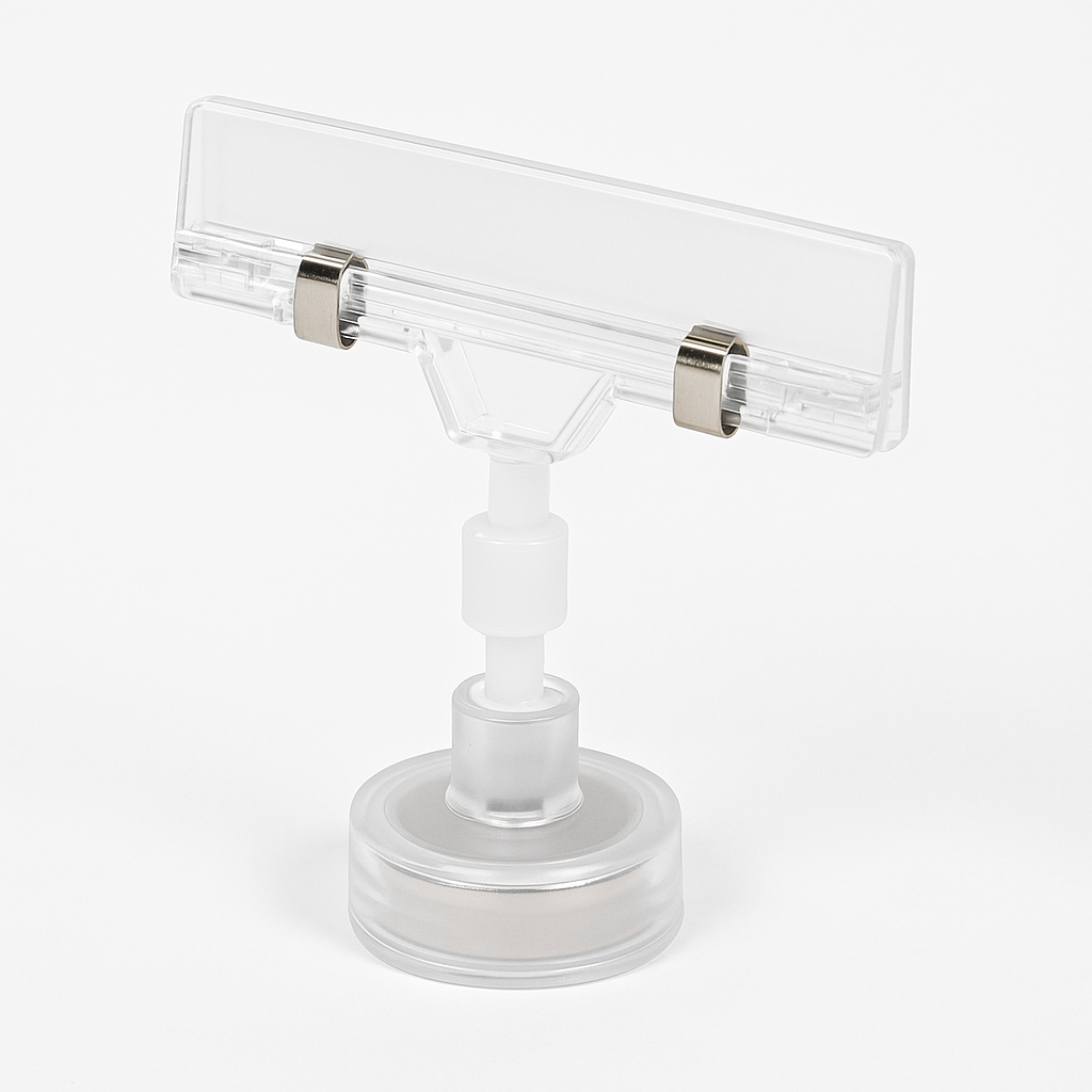 Acrylic Sign Holder with Magnetic Base – 80mm x 54mm with D16mm Base