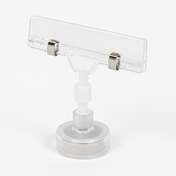 Acrylic Sign Holder with Magnetic Base – 80mm x 54mm with D16mm Base