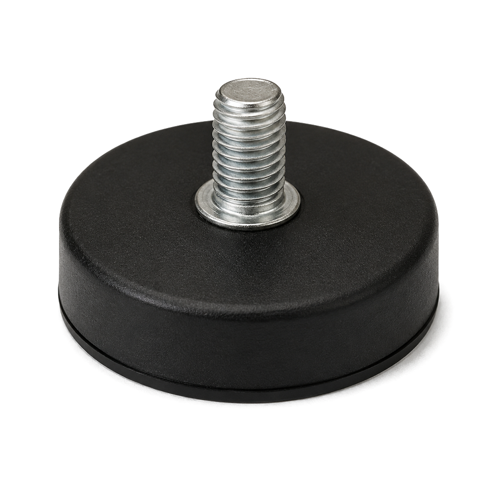 Male Thread Neodymium Pot Magnet - Diameter 22mm x 6mm with 6mm M4 Thread and Rubber Case