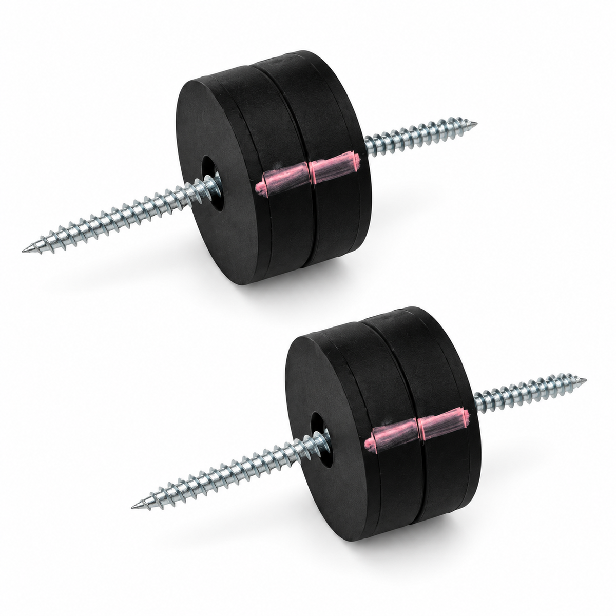 Rubber Coated Magnetic Latch Kit - Includes 4 Rubber Coated Neodymium Pot Magnets (D34mm x H8mm) and 4 Stainless Steel Countersunk Screws