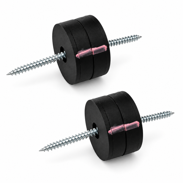 Rubber Coated Magnetic Latch Kit - Includes 4 Rubber Coated Neodymium Pot Magnets (D34mm x H8mm) and 4 Stainless Steel Countersunk Screws