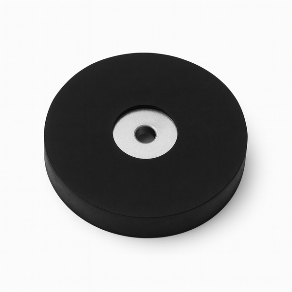 Rubber Coated Neodymium Pot Magnet – (D) 43mm x (H) 7mm | Countersunk 4.5mm Hole