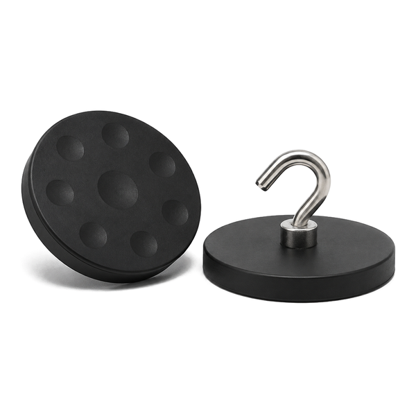 Threaded Hook Neodymium Pot Magnet - Diameter 43mm x 5mm with Rubber Case
