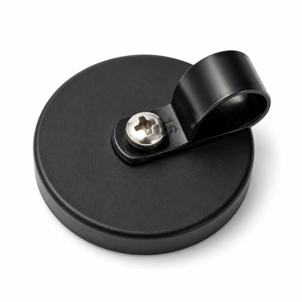 Rubber Coated Neodymium Pot Magnet - Diameter 43mm x 20mm with Nylon P Clamp