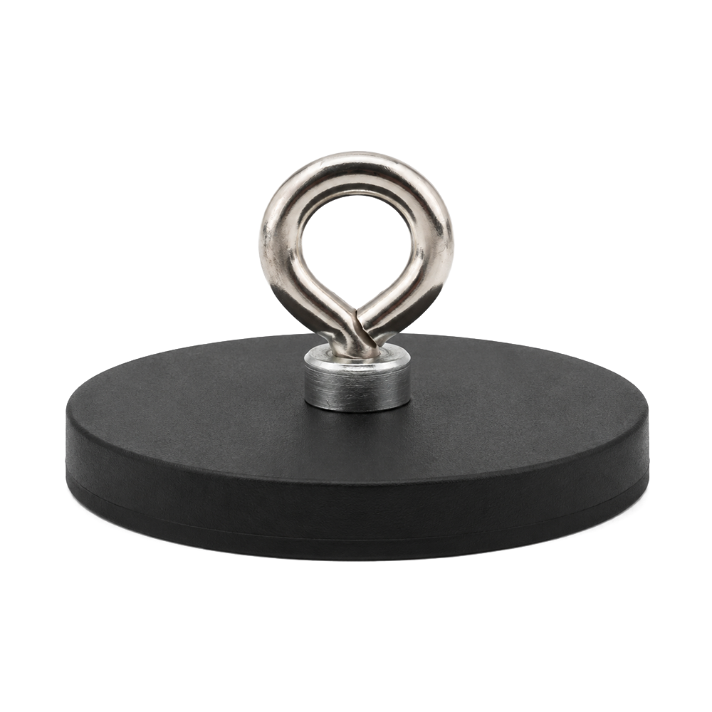 Female Threaded Neodymium Pot Magnet with Eyelet - Diameter 66mm x 8mm with Rubber Case