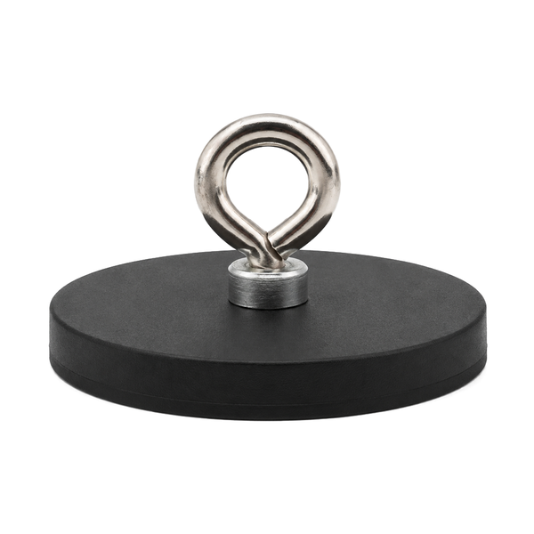 Female Threaded Neodymium Pot Magnet with Eyelet - Diameter 66mm x 8mm with Rubber Case