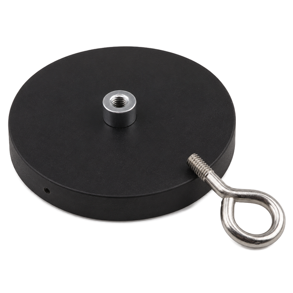 Female Threaded Neodymium Pot Magnet with Eyelet - Diameter 66mm x 8mm with Rubber Case