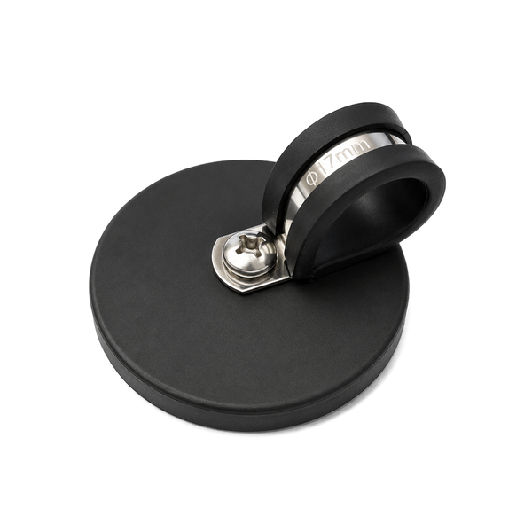 Rubber Coated Neodymium Pot Magnet - D66mm x 40mm with Rubber-Lined P-Clamp