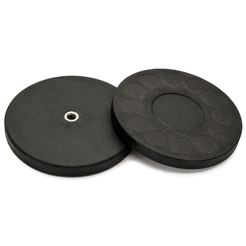 Female Thread Neodymium Rubber Coated Pot Magnet - Diameter 88mm x 8mm | M6 Internal Thread