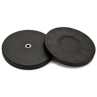 Female Thread Neodymium Rubber Coated Pot Magnet - Diameter 88mm x 8mm | M6 Internal Thread