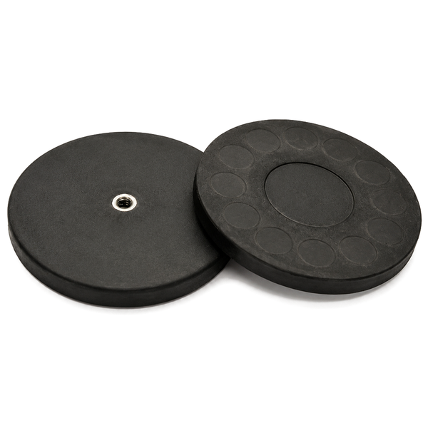 Female Thread Neodymium Rubber Coated Pot Magnet - Diameter 88mm x 8mm | M6 Internal Thread