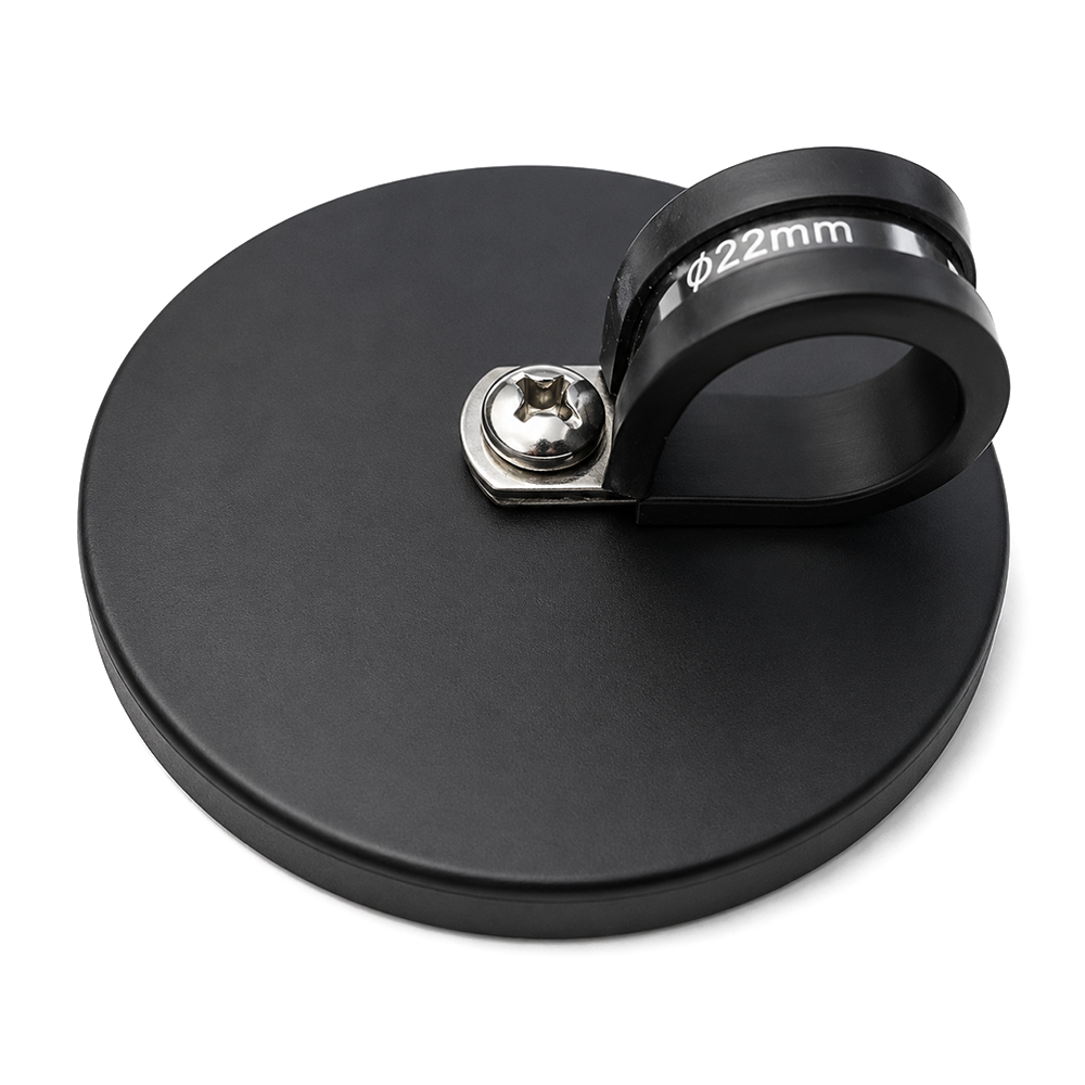 Rubber Coated Neodymium Pot Magnet - Diameter 88mm x 40mm with Rubber-Lined P-Clamp