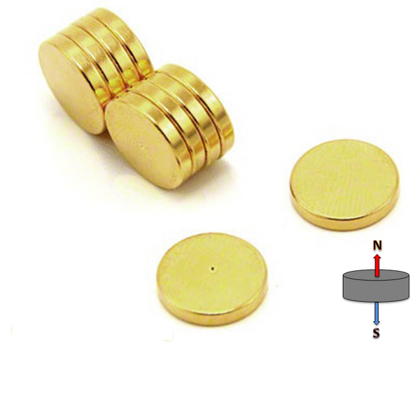 Neodymium Disc Magnet - 6mm x 2mm | N45 | Gold Coating | North Pole Dimple