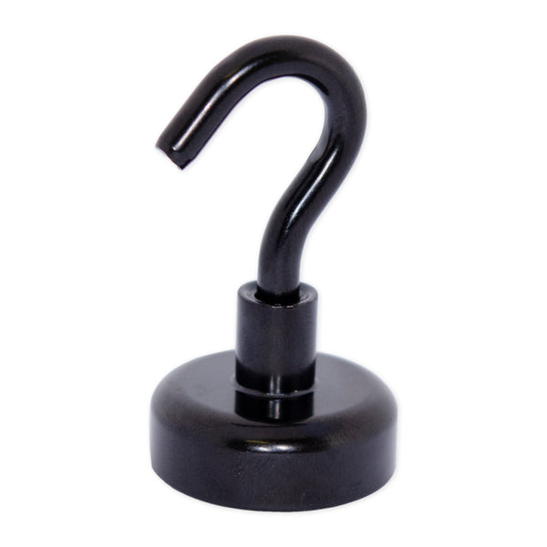 Black Hook Magnet | Neodymium Pot Magnet with Threaded Hook - 20mm (D) x 37mm (H)