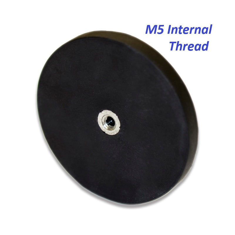 AMF Magnetics Female Thread Rubber Coated Neodymium Pot Magnet - Diameter 66mm x 8mm M5 Internal Thread