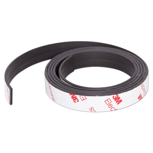 Coiled black magnetic tape with a white 3M label against a white background.