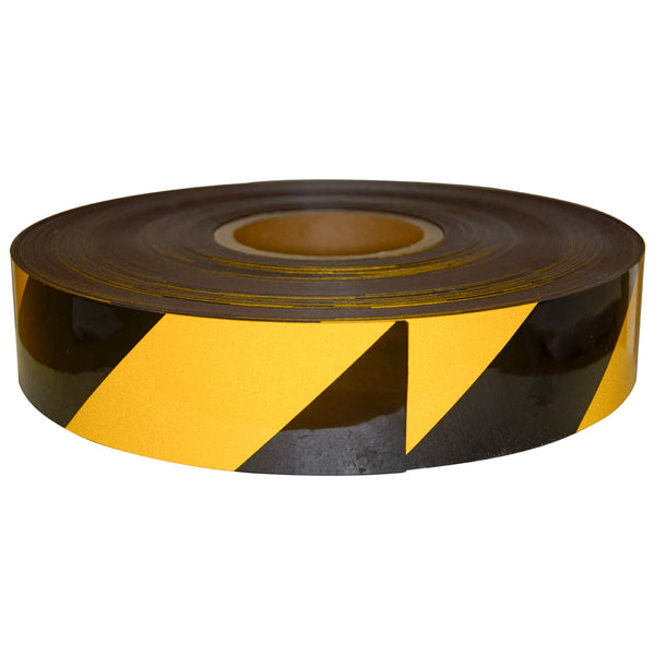 Reflective Magnetic Tape | Hi-Vis Black and Yellow | 50mm x 0.8mm x 45m ROLL