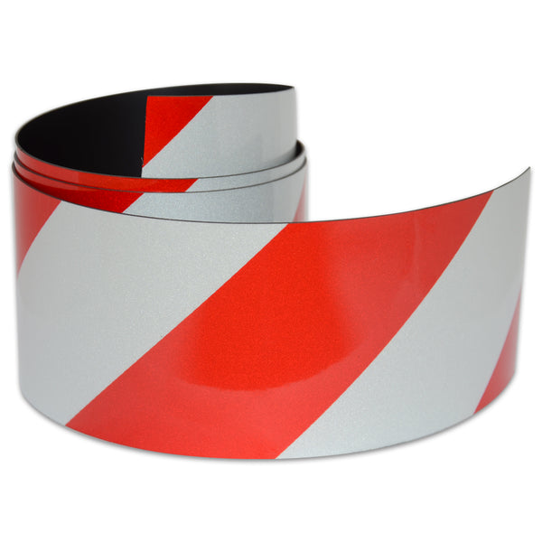 Reflective Magnetic Tape | Hi-Vis Red and White | 75mm x 0.8mm | PER METRE | Supplied As Continuous Length