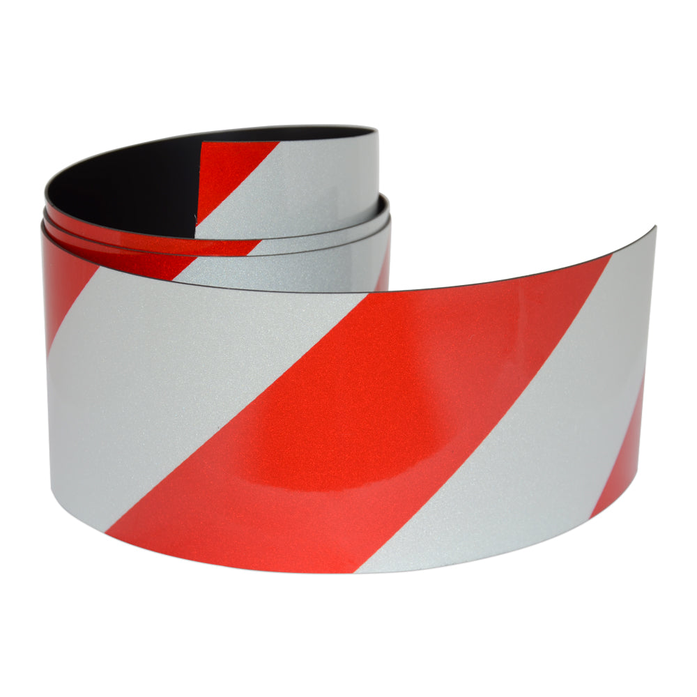 Reflective Magnetic Tape | Hi-Vis Red and White | 50mm x 0.8mm x 45m ROLL