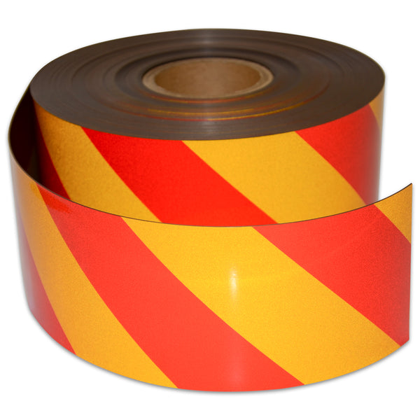Reflective Magnetic Tape | Hi-Vis Red and Yellow | 100mm x 0.8mm x 45m ROLL