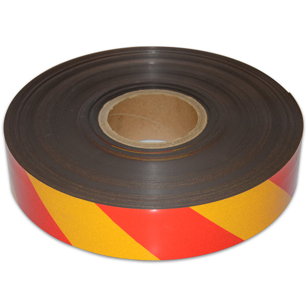 Reflective Magnetic Tape | Hi-Vis Red and Yellow | 50mm x 0.8mm x 45m ROLL
