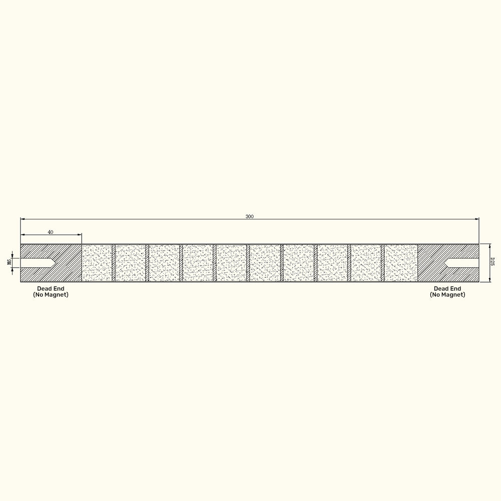 AMF Magnetics Separator Bar Tube Magnet - 25mm x 300mm M6 Thread 12K Gauss 40mm Dead Ends