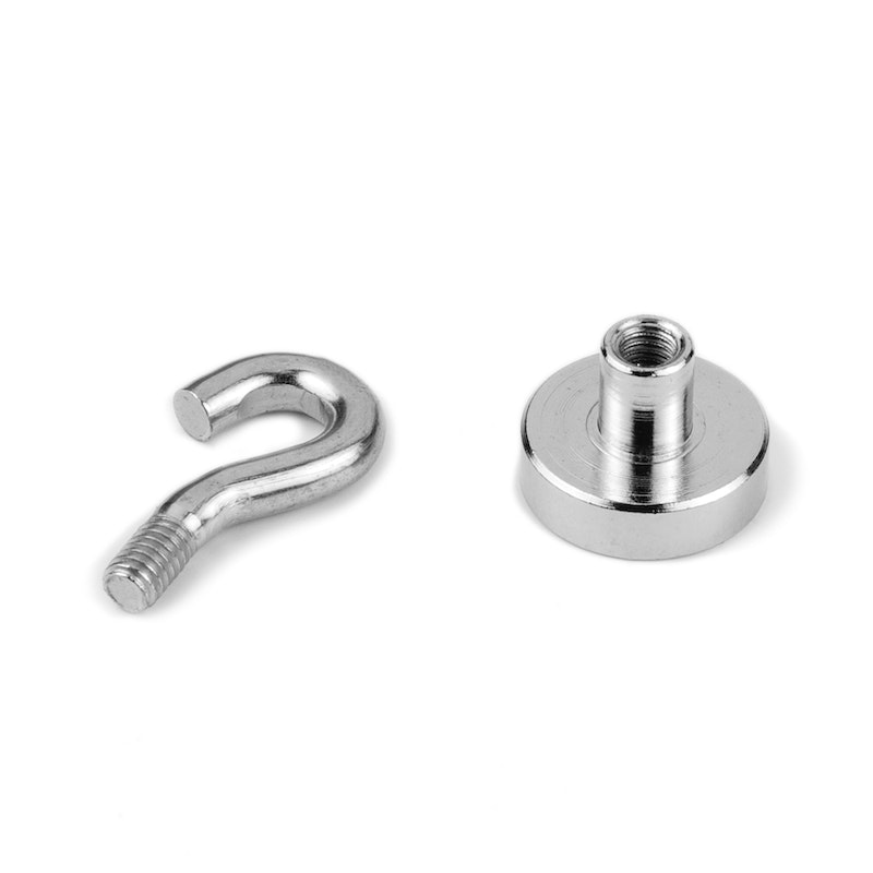 Neodymium Pot Magnet with Threaded Hook - 16mm diameter x 37mm