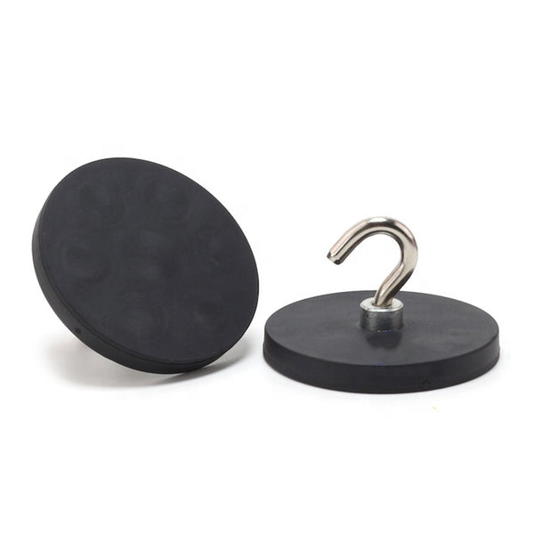 Threaded Hook Neodymium Pot Magnet - Diameter 43mm x 5mm with Rubber Case