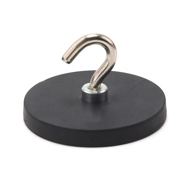 Threaded Hook Neodymium Pot Magnet - Diameter 43mm x 5mm with Rubber Case