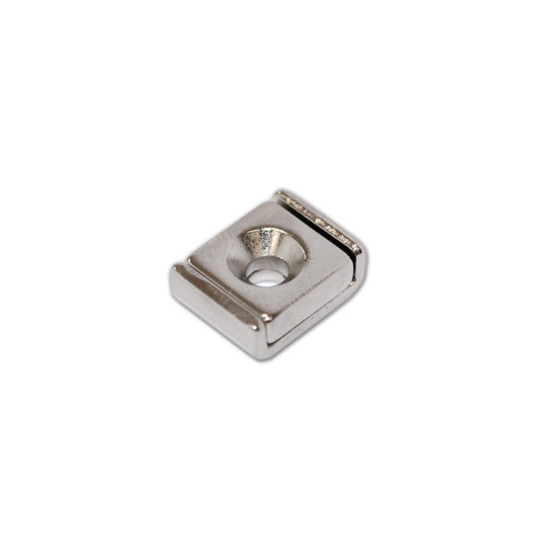 Neodymium Rectangular Pot Magnet with Countersunk Holes - 10mm x 13.5mm